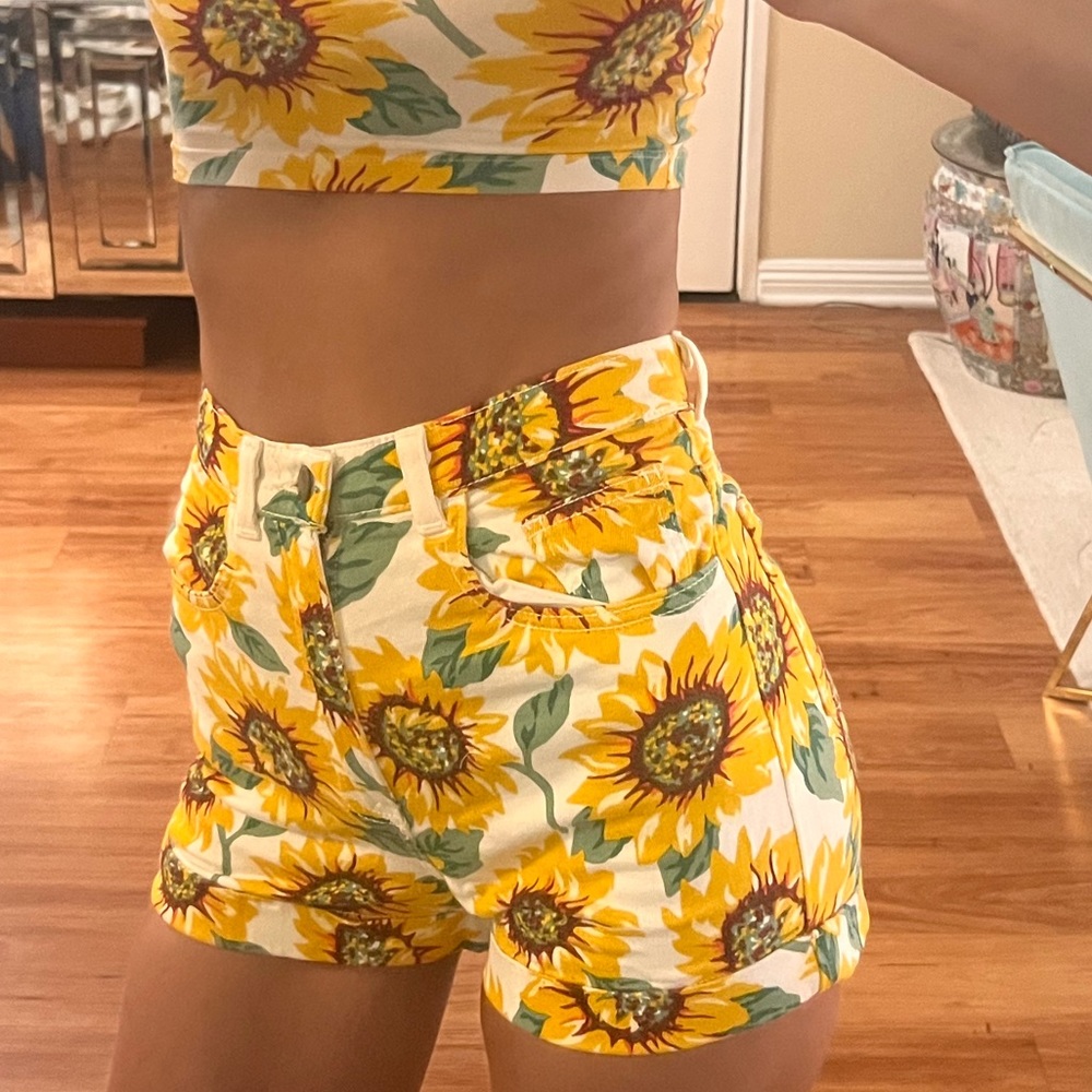 High Waisted Sunflower Shorts By American Apparel -Size 26/27